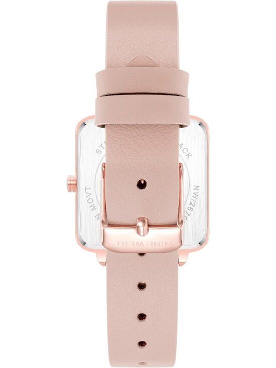 Nine West Women\'s Blush Pink Rose Gold Analog Faux Leather Strap Square Watch